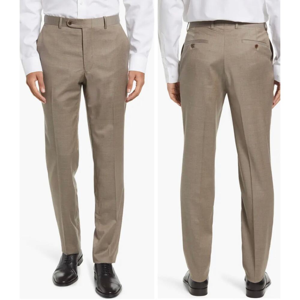 Peter Millar NWOT Harker Flat Front Solid Stretch Wool Dress Pants Size 42R Tan